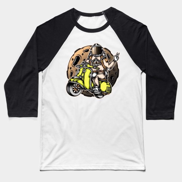 Astronaut riding scooter Baseball T-Shirt by WODEXZ